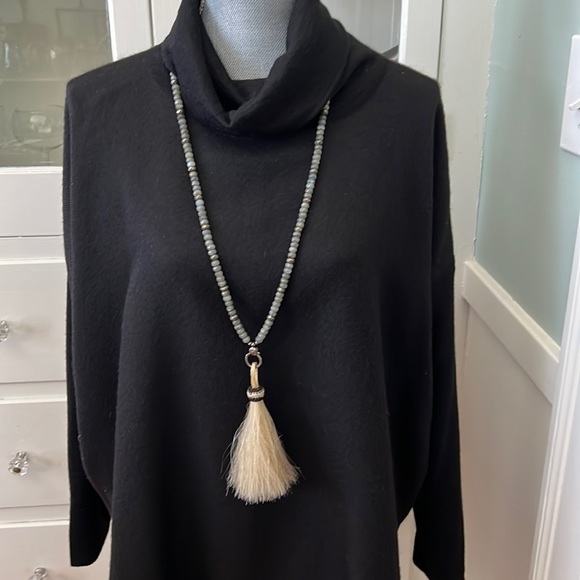 Opal and pyrite long silver diamond clasp horsehair charm tassel necklace - Picture 3 of 17